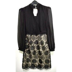 Semi Formal‎ Black Dress M Medium Dark Feminine Frilly Floral Design